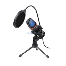Condenser Microphone Art with membrane, standing, illuminated tripod AC-02 black
