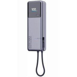 Powerbank Xiaomi 10000 mAh QC PD 165W with built-in cable USB C PB1165MI with LED dispaly gray