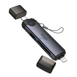 Card reader SD/TF 3.0 + USB 2.0 Type-C/Lightning Hoco HB56B grey