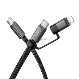 Flat Cable USB C to USB C/iP 2in1 Hoco 3A 60W 1 m X125 black