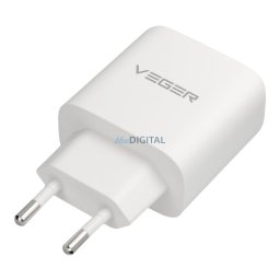 Phone charger VEGER USB A + Typ C PD QC3.0 3,25A 65W + cable USB C to USB C TR67 white