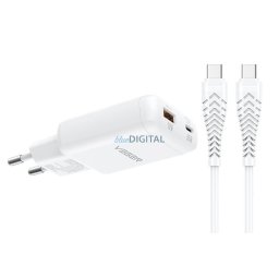 Phone charger USB A + Type C PD 65W + data cable Type C to C 100W VEGER TR122 white