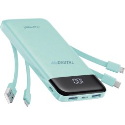 Powerbank 5V 3A 10000 mAh with built-in cables USB A / USB C / Lightning / Micro USB Charmast W1148 green