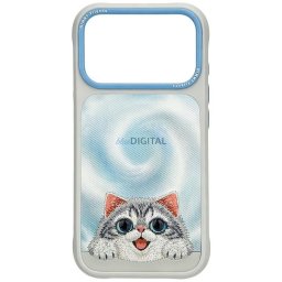 NIMMY case BIG EYED LYING SILVER SHADED CAT compatible with MagSafe for IPHONE 18 Pro Max/17 Pro Max grey