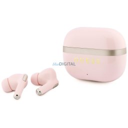 Earphones TWS Guess Glossy Gold LinePrinted Classic Logo pink