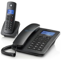Set of Motorola C4201 cordless landline + landline phones black 2 psc.