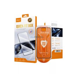 Samsung Galaxy S24 előlapi üvegfólia, fekete keret, 0.25mm, 9H, ujjlenyomatolvasó barát, SM-S921, 5D Mletubl Quick-Fit Box