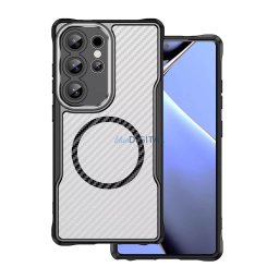 Samsung Galaxy S26 Plus ütésálló hátlap tok, magsafe, kamera védelem, PC / TPU tok, fekete, carbon mintás, SM-S946, Defender Carbon Mag