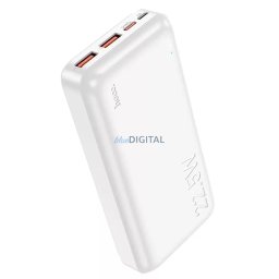 Power Bank 2xUSB / 1xType-C / 1x micro USB + Type-C kábel, 20000 mAh / 22.5W, fehér, HOCO J101A Astute