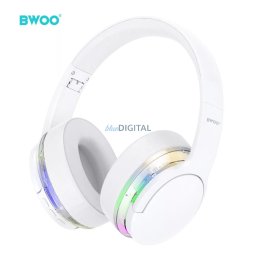Vezeték nélküli fejhallgató, fehér, BT5.4, RGB fény, prémium hangminőség, BWOO BW587