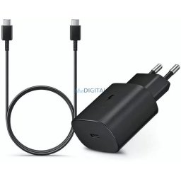 Samsung hálózati gyors töltőfej Type-C csatlakozóval + Type-C - Type-C adatkábel, gyári, 25W / 3A, fekete, EP-TA800EBE / EP-DA905BBE (CSOMAGOLÁS NÉLKÜLI)