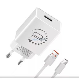 Hálózati gyors töltőfej 1x USB + Type-C adatkábel, 2A / 10W, fehér, OBAL:ME 10W1UWH-C