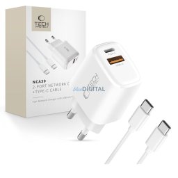Tech-Protect NCA30 QC3.0 PD 30W Hálózati Töltőfej + USB Type-C Töltőkábel - Fehér