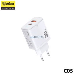 INKAX C05 PD+QC 3.0 30W PD Hálózati Töltőfej - Fehér