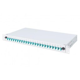 DIGITUS DN-96332/3 19" 1U 24xLC duplex OM3 toldóval pigtaillel és kötőkazettával szerelt optikai patch panel