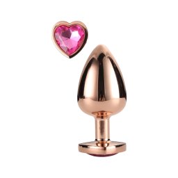 Gleaming Love - alumínium anál plug szív alakú kővel - M (rózsaarany)
