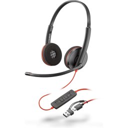 Poly Blackwire 3220 fejhallgató, USB-C/A adapter, sztereó