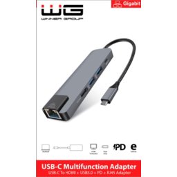 WG - HUB Type-C 4 v1, HDMI RJ45 USB3.0, alumínium, alumínium