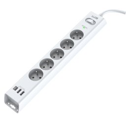 WG - Túlfeszültségvédő 5 slot 2x USB-A 1x USB-C, kábel 1, 5 méter, fehér