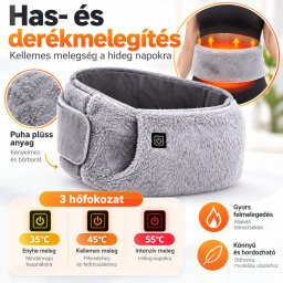Elektromos plüss derék- és hasmelegítő öv - 3 hőfokozat, 35-55 °C, szürke