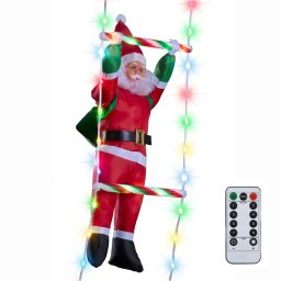 XMAS Mikulás LED-es létrán, USB mászó erkélyre akasztható, karácsonyi dísz, távirányító, 155 cm