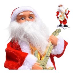 XMAS Mikulás gitárjátékkal és dallamos karácsonyi dísztel 30cm