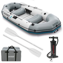 Intex 68373 Mariner 3 háromszemélyes felfújható csónak evezőkkel, pumpával, horgászbottartókkal és motortartóval