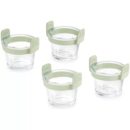 Lékué Mini 4db-os üveg sütőforma szett Air Fryerbe, 10.5x9.5x9.5 cm, zöld élelmiszeripari szilikon fogantyú