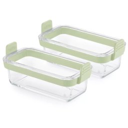 Lékué téglalap üveg sütőtál szett Air Fryerbe, 2db-os, fogantyúval, 20x9x9.5 cm, zöld