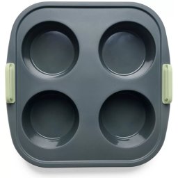 Lékué Air Fryer 4db-os muffin sütőforma 5L+ Air Fryer forrólevegős sütőbe, 20x6.1x19.5cm, élelmiszeripari szilikon, sötétszürke test, zöld fogantyú