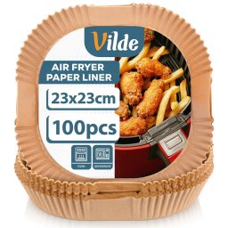 VILDE airfryer papírbetét 23×23 cm – 100 db | olajálló, hőálló, nem tapadó betét forrólevegős sütőhöz