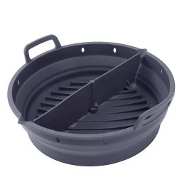 DAM ELECTRONICS kerek, összecsukható szilikon airfryer forma fogantyúkkal – 22 × 19 × 6 cm – élelmiszeripari minőség – fekete