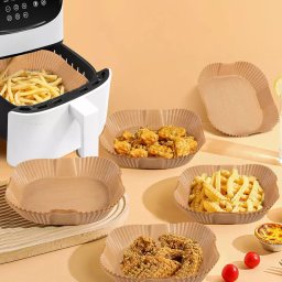 DAM ELECTRONICS 50 darabos négyzet alakú airfryer sütőpapír – 16 / 20 cm, barna, tapadásmentes, eldobható 16 DAM ELECTRONICS
