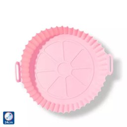DAM ELECTRONICS szilikon sütőforma fogantyúkkal – airfryerhez tervezve (24 × 19 × 6 cm, világos rózsaszín)