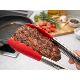 VERK GROUP rozsdamentes acél konyhai fogó zöld/narancs színben– 30 cm | airfryerhez és grillezéshez