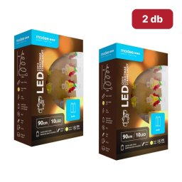 Modee karácsonyi LED fényfüzér – harang formájú izzók, 10 LED, 1,2 m, melegfehér, elemes, csipeszes DUO 2 db (C3014)
