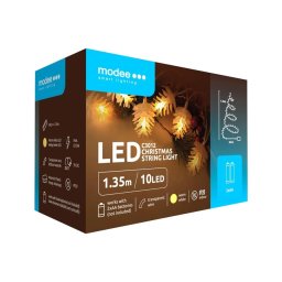Modee karácsonyi LED fényfüzér – toboz formájú izzók, 10 LED, 1,65 m, melegfehér, elemes (C3012)