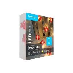 Modee karácsonyi LED fényfüzér – ajándékcsomag formájú izzók, 10 LED, 1,2 m, melegfehér, elemes (C3025)