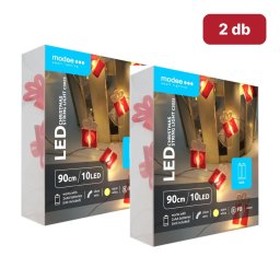 Modee karácsonyi LED fényfüzér – ajándékcsomag formájú izzók, 10 LED, 1,2 m, melegfehér, elemes DUO 2 db (C3025)