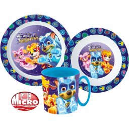 Mancs Őrjárat Mighty Pups étkészlet, micro műanyag szett bögrével 350 ml
