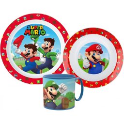 Super Mario Mushroom Kingdom étkészlet, micro műanyag szett bögrével 265 ml
