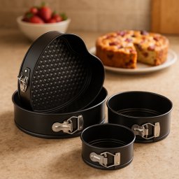 La Cucina 3 db-os tapadásmentes Tortaforma, tepsi készlet süteményekhez, levehető oldallal, kör és szív alakú