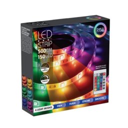 5 m-es 150 RGB LED-es SMD5050 szalag, hálózati adapterrel, távirányítóval, színes, IP44