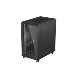 Lanberg FF01-6022-12B 19" 22U SZÉL:600mm MÉLY:1000mm MAG:1200mm lapraszerelt üvegajtós fekete szerver szekrény