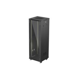 Lanberg FF01-6637-12B 19" 37U SZÉL:600mm MÉLY:600mm MAG:1826mm lapraszerelt üvegajtós fekete álló rack szekrény