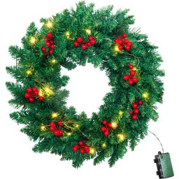 Koszorú MagicHome Karácsony, 20xLED meleg fehér, IP20, 3xAA, 45 cm