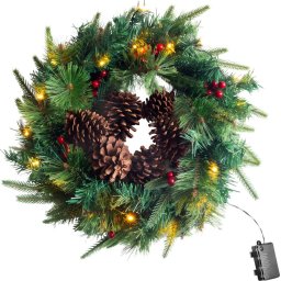 Koszorú MagicHome Karácsony, tobozokkal, 20xLED meleg fehér, IP20, 3xAA, 45 cm