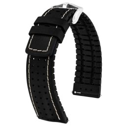Hirsch Tiger óraszíj, borjúbőr/kaucsuk fekete 21/20L