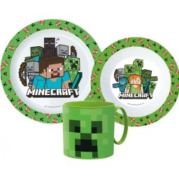 Minecraft étkészlet, mikrózható műanyag, 265ml-es bögrével