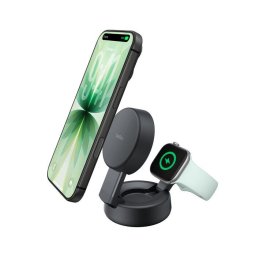 Belkin UltraCharge PRO Qi2 25 W 2 az 1-ben mágneses töltő iPhone/Apple Watch/AirPods készülékekhez, sötét szürke